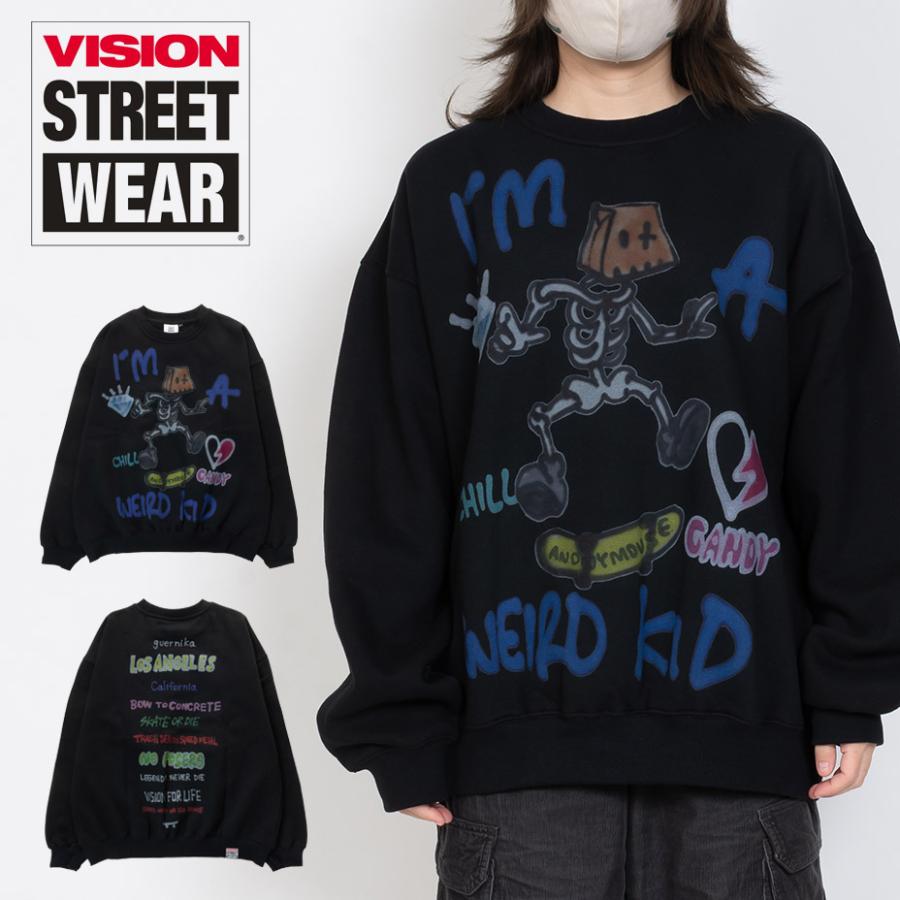 vision street wear トレーナー メンズ レディース guernika ゲルニカ Skull Skater おしゃれ スウェット かわいい 可愛い プルオーバー プリント 裏起毛 長袖 クルーネック トップス ブラック 黒 2025 秋 秋冬 冬 VISION STREET WEAR（ヴィジョンストリートウェア） VISION STREET