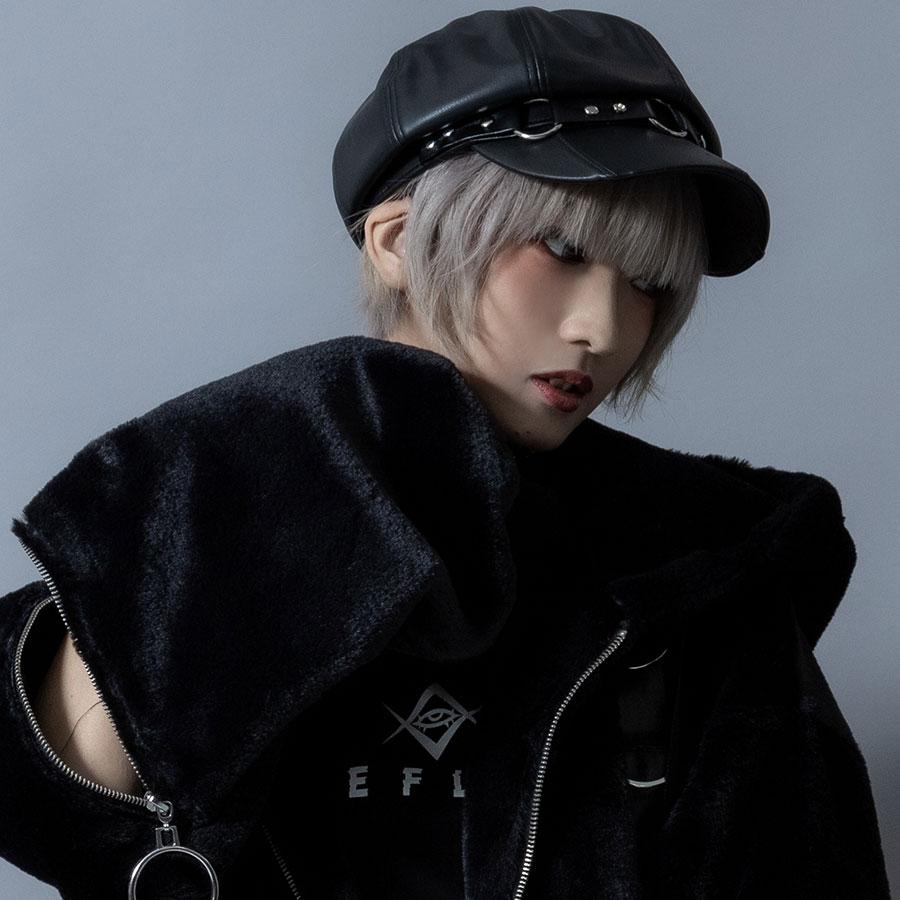 フリンジ付き黒キャスケット キャスケット 帽 レディース メンズ ユニセックス 帽子 可愛い