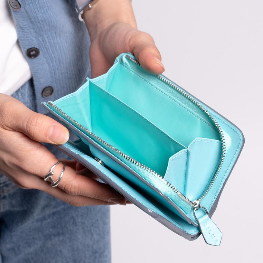 はな　SILNA メタリックシルバー 二つ折り財布　牛革　ミニサイフ SILNA minacolo 財布 レディース 二つ折り 本革 コンパクト 牛革