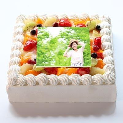 フルーツの大型パーティー写真ケーキ27×27センチ9号 誕生日ケーキ バースデーケーキ 還暦祝い 結婚お祝い 送料無料