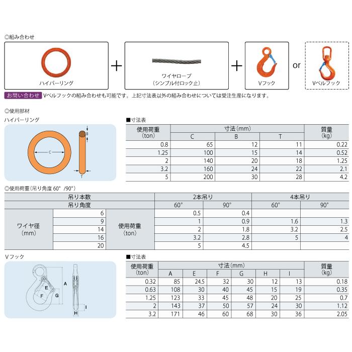 大洋製器工業 2本吊ワイヤスリング 1t用×2m 2WR-1T×2 1セット 1011687