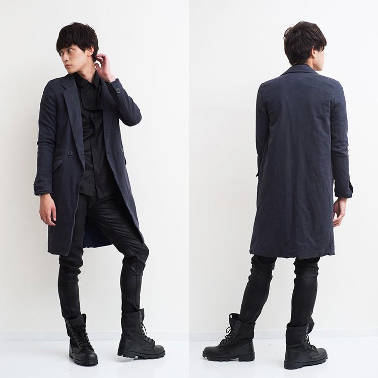 人気大割引 麻 黒 無地 紺 ロング メンズ ジャケット モード系メンズファッション Amor 通販セレクトショップ リネン 艶黒 Amor モード系 ブラック ロング丈 アウター スーツ フォーマル