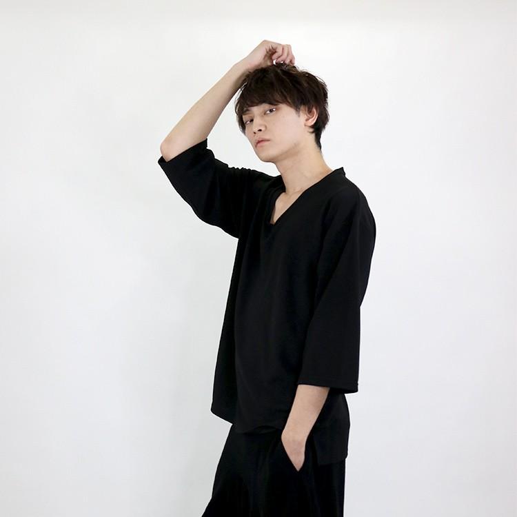 Tシャツ メンズ 7分袖 カットソー 七分袖 トップス Vネック 半袖 黒 無地 ブラック モード系 Amor 艶黒 Amormen Tops Santasan 通販 Yahoo ショッピング