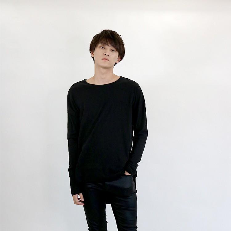 Tシャツ メンズ 長袖tシャツ ロンt カットソー トップス 黒 長袖 ボートネック アシメ丈 ブラック モード系 Amor 艶黒 Amormen Tops Santasan 通販 Yahoo ショッピング