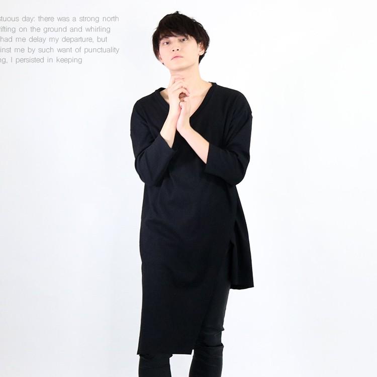 Tシャツ メンズ 長袖 ロング丈 ロンt カットソー メンズ トップス レイヤード アシメ ロングtシャツ ブラック モード系 Amor 艶黒 Amormen Tops Santasan 通販 Yahoo ショッピング