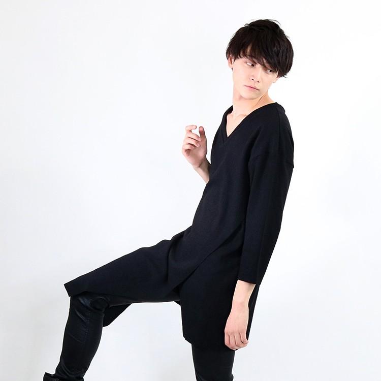 Tシャツ メンズ 長袖 ロング丈 ロンt カットソー メンズ トップス レイヤード アシメ ロングtシャツ ブラック モード系 Amor 艶黒 Amormen Tops Santasan 通販 Yahoo ショッピング