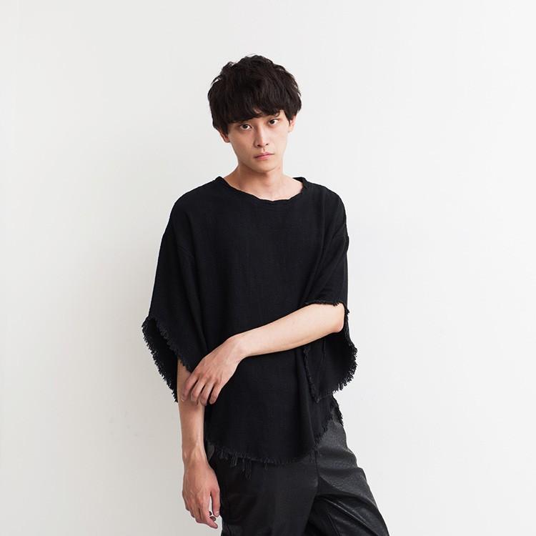 Tシャツ メンズ ７分袖 フリンジ ダメージ加工 プルオーバー ポンチョ ニット モード系 艶黒 Amor Santasan 通販 Paypayモール