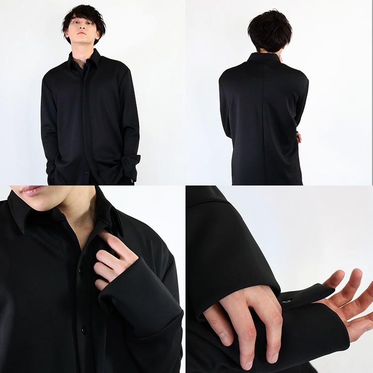 長袖ロングシャツ シャツ メンズ アウター ロング丈 黒 長袖 ブラック モード系 Amor 艶黒 Amormen Tops1003 Santasan 通販 Yahoo ショッピング