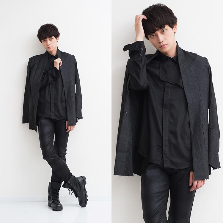 ジャケット メンズ 異素材切り替え 無地 黒 アウター ブラック モード系 Amor 艶黒 Amormen Tops Santasan 通販 Yahoo ショッピング