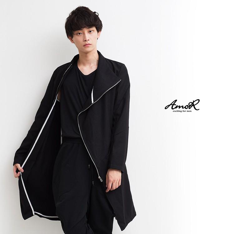 ジャケット メンズ ロング カーブ ファスナー 無地 黒 アウター ロング丈 ブラック モード系 Amor 艶黒 Amormen Tops139 Santasan 通販 Yahoo ショッピング
