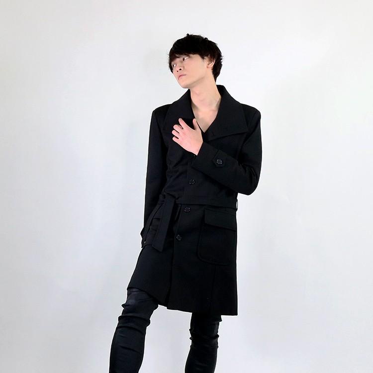 トレンチコート メンズ アウター ロング丈 黒 長袖 ブラック モード系 Amor 艶黒 Amormen Tops6171 Santasan 通販 Yahoo ショッピング