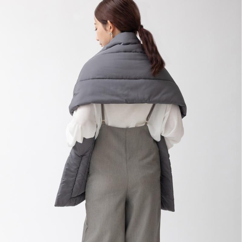 未使用　　サガミンク　ショール　グレー　タグ付き あったか ポケット付き キルティング ストール 大判 ショール