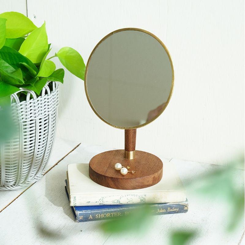 卓上ミラー 真鍮 木製 角度調節 かわいい 北欧 人気 木とBRASSの経年変化を楽しむ オーバルスタンドミラー 304951 shesay シセイ 真鍮