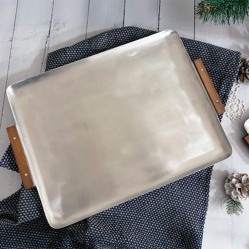 ノスタルジックな木の持ち手のアルミトレー (L) アルミトレー 天然木