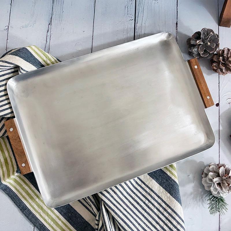 ノスタルジックな木の持ち手のアルミトレー (S) アルミトレー 天然木