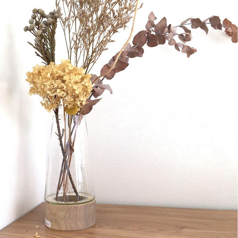 花瓶 ガラス 北欧 おしゃれ 木製ベース 母の日 土台付き花瓶 木と