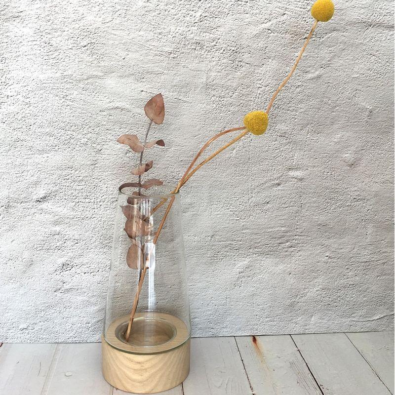 花瓶 ガラス 北欧 おしゃれ 木製ベース 母の日 土台付き花瓶 木と