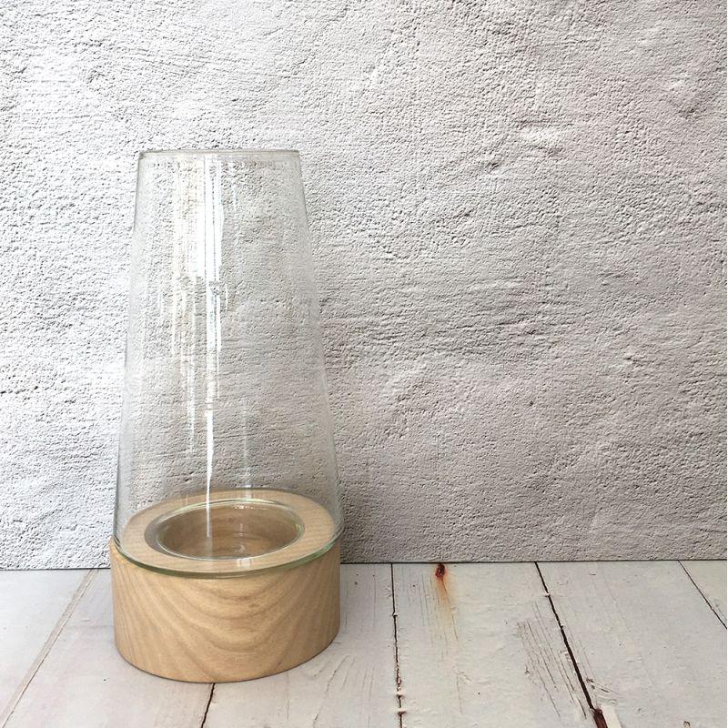 花瓶 ガラス 北欧 おしゃれ 木製ベース 母の日 土台付き花瓶 木と