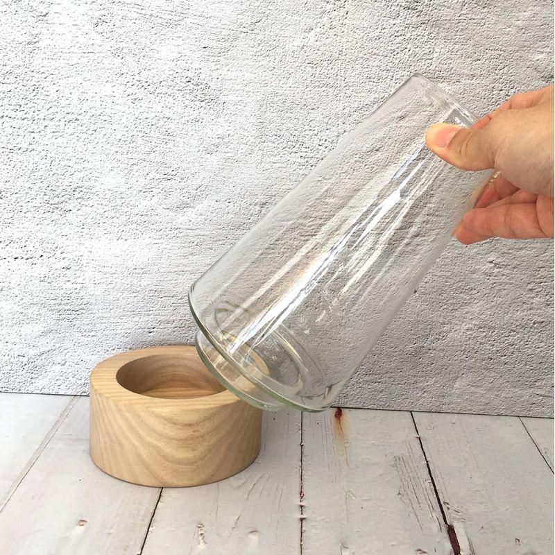 花瓶 ガラス 北欧 おしゃれ 木製ベース 母の日 土台付き花瓶 木と