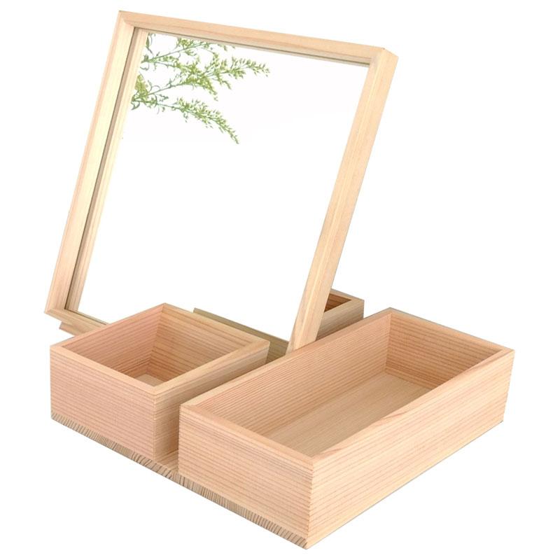 増田桐箱店 鏡付き 収納ボックス 小物入れ 木の箱 ミラーボックス 鏡