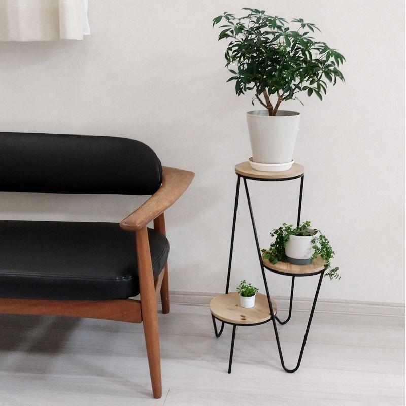 フラワースタンド トリプルフロア アイアン ウッド 木製 プランター