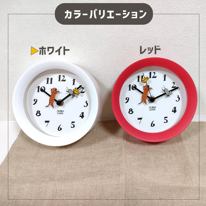 掛け時計 置き時計 みやぎちか 2WAY クロック キャット ホワイト 白