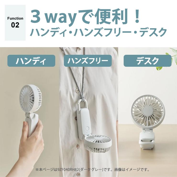 RHYTHM 首かけ扇風機 グレー リズム 2重反転ハンディファン カラビナ