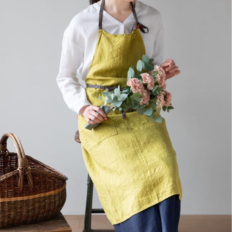 【新品】リーノエリーナ マノン エプロン Lino e Lina ミモザ 人気色 Lino e Lina Manon マノン エプロン ミモザ 黄色 イエロー