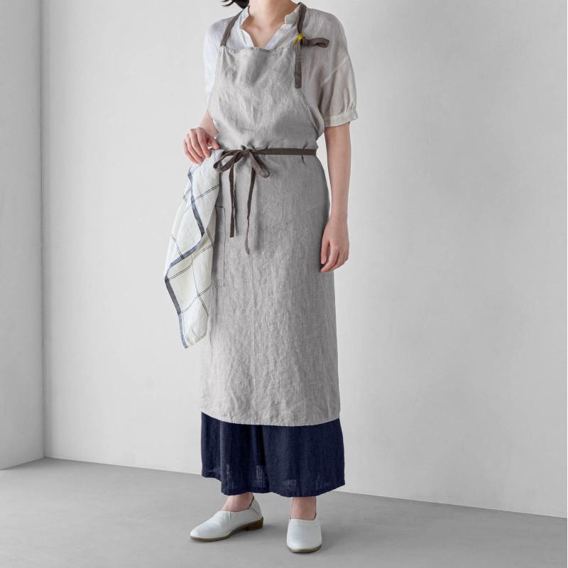 Manon マノン エプロン ソフトグレイ 薄グレー リネン 麻 無地 おしゃれ メンズ レディース 北欧 シンプル かわいい A424 リーノエリーナ | Lino e Lina | 19