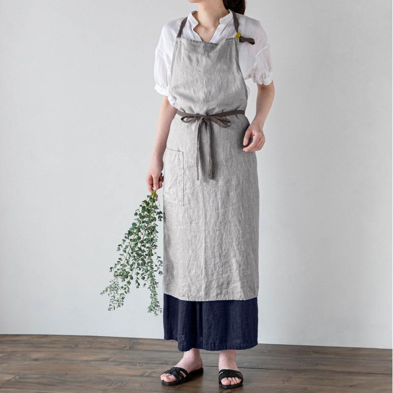 Manon マノン エプロン ソフトグレイ 薄グレー リネン 麻 無地 おしゃれ メンズ レディース 北欧 シンプル かわいい A424 リーノエリーナ | Lino e Lina | 20