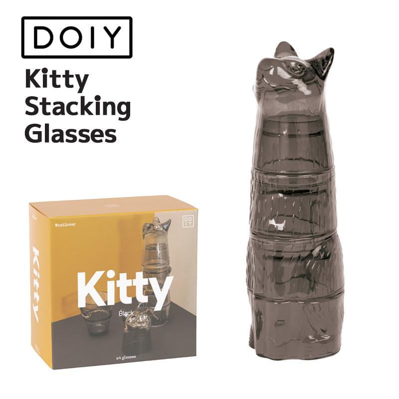DOIY キティ スタッキング グラス ブラック 4個セット Kitty