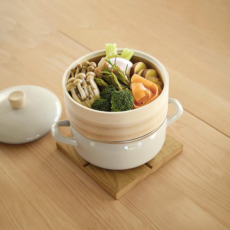 富士ホーロー せいろ付きホーロー鍋 グレージュ 18cm SER-18WGG 蒸篭