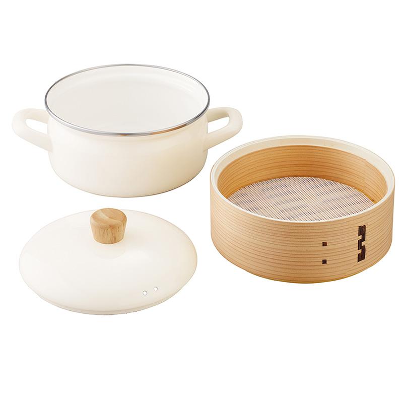 富士ホーロー せいろ付きホーロー鍋 ホワイト 白 18cm SER-18WW 蒸篭