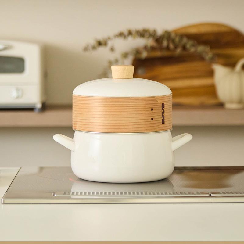 富士ホーロー せいろ付きホーロー鍋 ホワイト 白 20cm SER-20WW 蒸篭