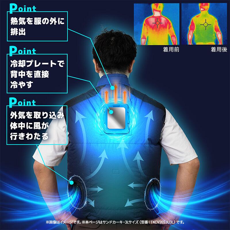 THANKO 冷蔵服2026 ベスト サンドカーキ 3L 空調作業服 ペルチェ