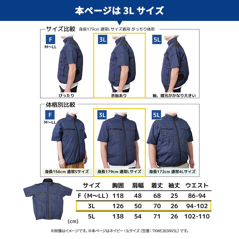 THANKO 冷蔵服2026 半袖 ネイビー 3L 空調作業服 ペルチェプレート