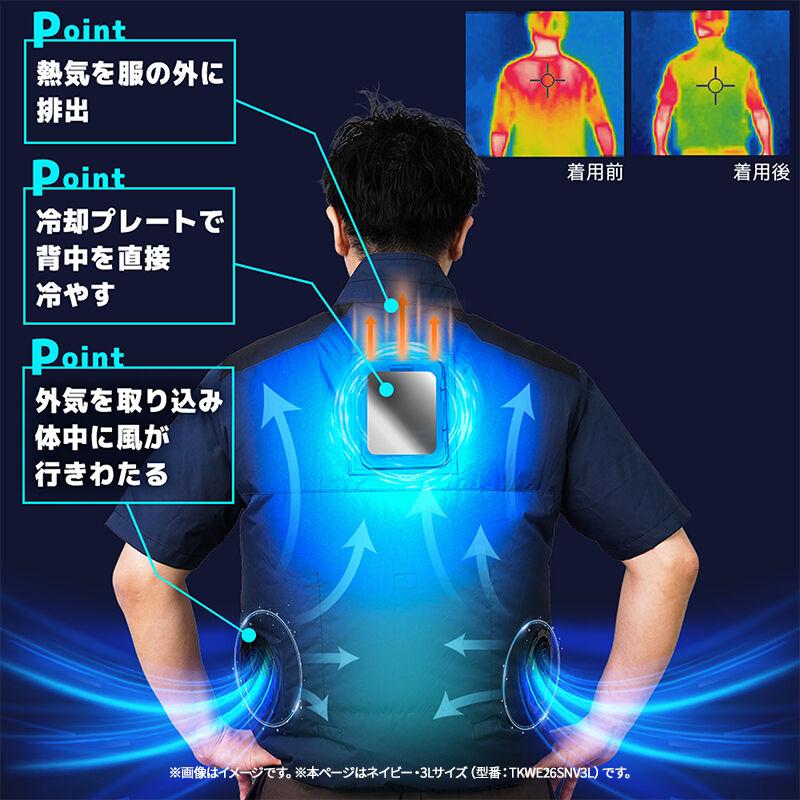 THANKO 冷蔵服2026 半袖 ネイビー 3L 空調作業服 ペルチェプレート