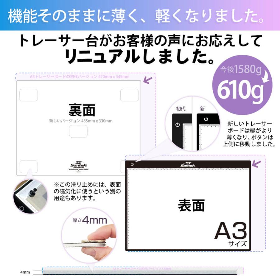 爆買 トレース台 A3 軽量版 LED ライトボックス 薄型 メモリ付 無段階