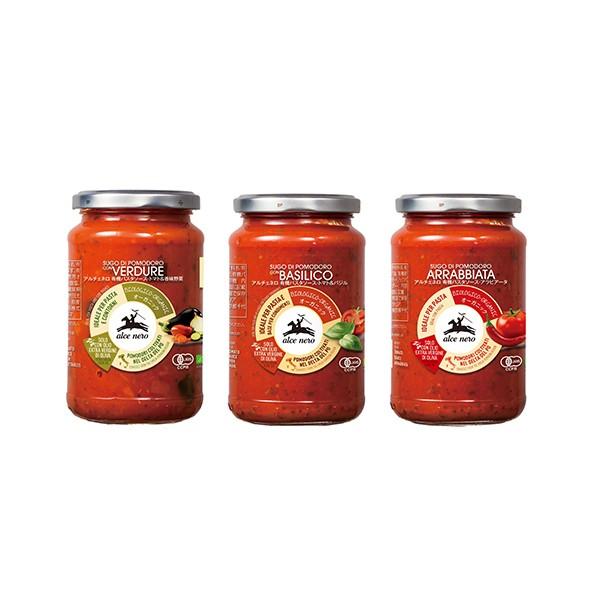 良質良質アルチェネロ（alce Nero） 有機パスタソース トマト＆バジル／アラビアータ（唐辛子入り）／トマト＆香味野菜 パスタソース 
