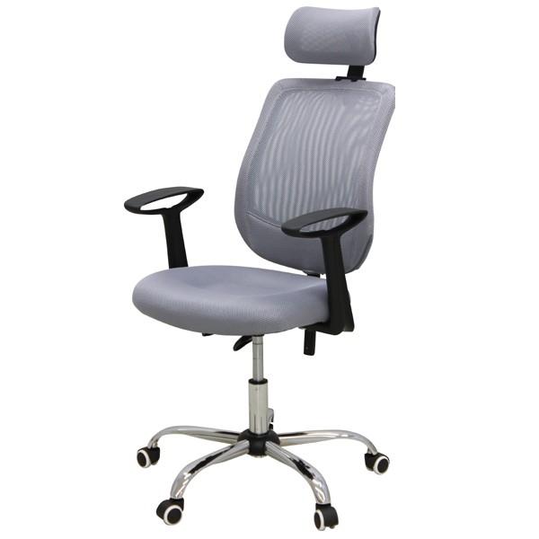 デスクチェア 背面メッシュ張り肘付きオフィスチェア C-040GY グレー色