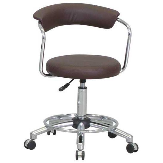 ローバック回転デスクチェア 合成皮革張りワークチェアー ブラウン色