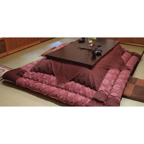 長方形こたつ布団厚掛け敷きセット １２０巾コタツ用布団セット ざくろ染め サロン付き