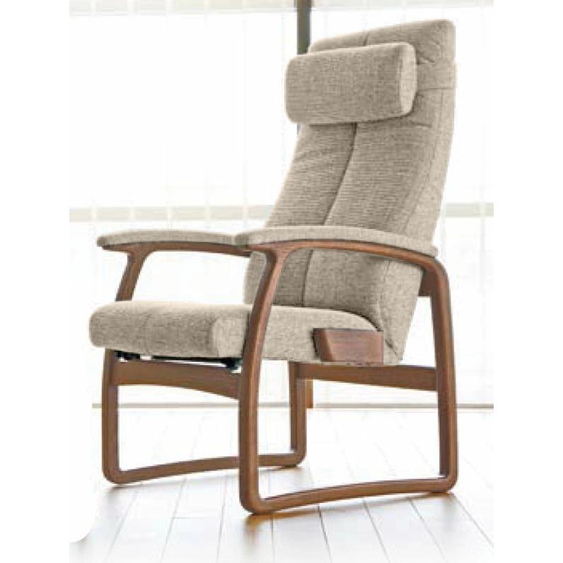 ハイバックチェア　布張りリクライニングチェアー　日本製 ベージュ色