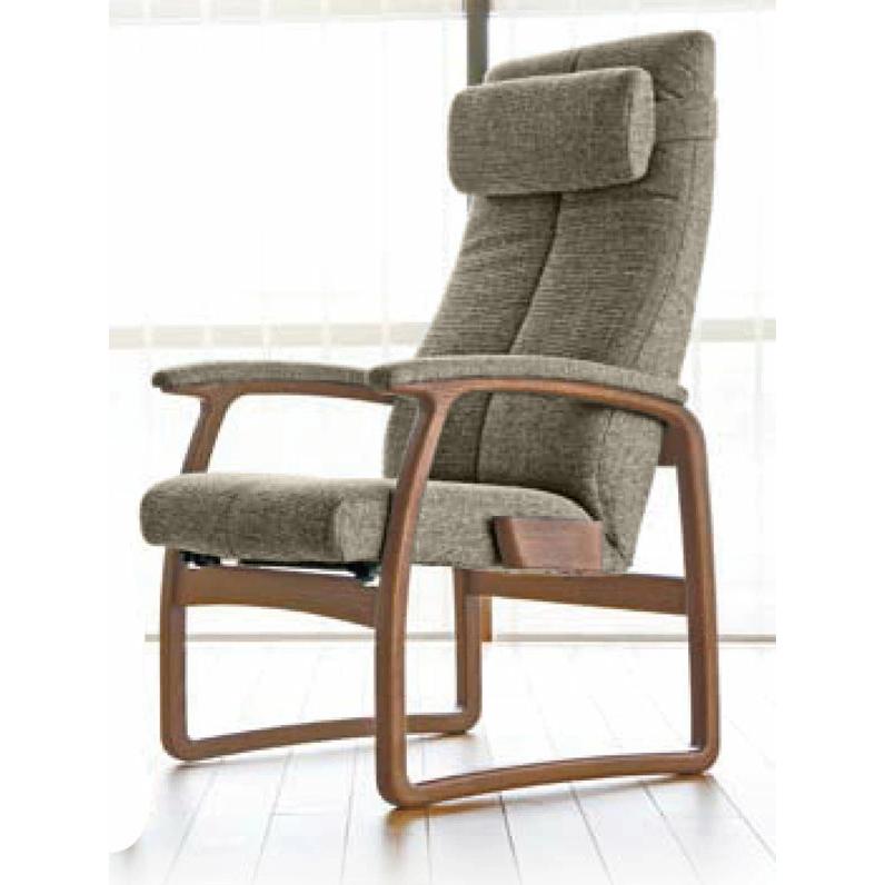 ハイバックチェア　布張りリクライニングチェアー　日本製 グレー色