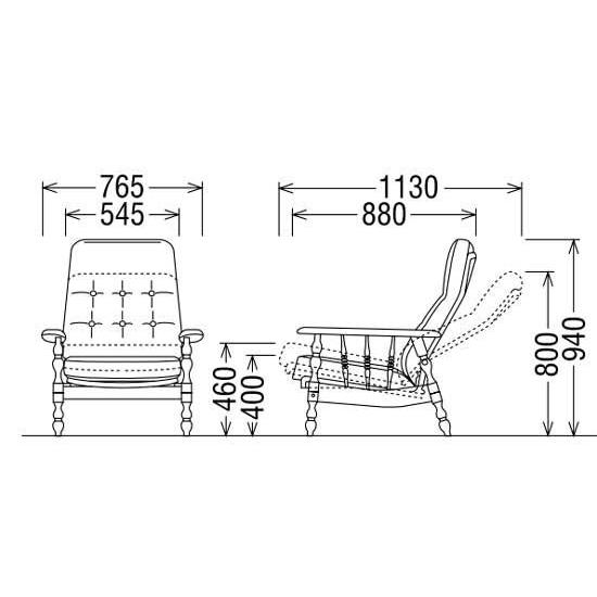 搬入設置 ハイバックチェア 布張りリクライニングチェアー 日本製 RC6080FK カリモク※写真のスツールは別売です｜sanukiya｜02
