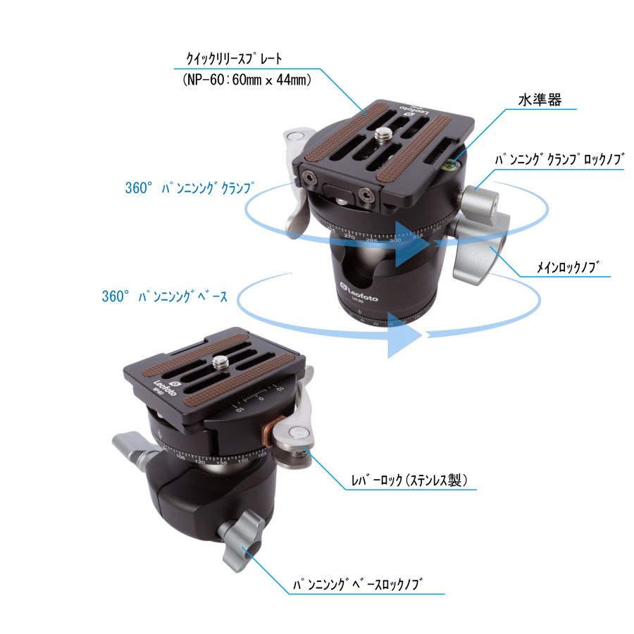 Leofoto (レオフォト) LH-30PCL レバーロック式パンニングクランプ 自由雲台 独立パンロック アルカスイス互換 ボール径30mm プレート NP-60付属【並行輸入品】｜sanwa-trade｜04