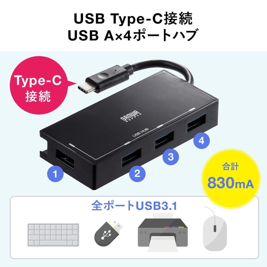 Usbハブ Type C 4ポート Usb3 1 3 0 バスパワー 高速データ転送 ケーブル収納 Type Cハブ Ipad Pro Macbook サンワダイレクト 通販 Paypayモール