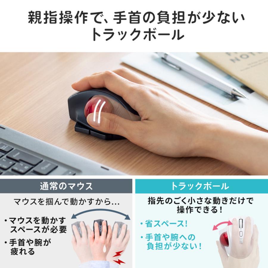 トラックボール マウス Bluetooth 無線 ワイヤレス 静音 小型 マルチペアリング エルゴノミクス レーザーセンサー コンパクト 5ボタン サンワダイレクト 通販 Paypayモール