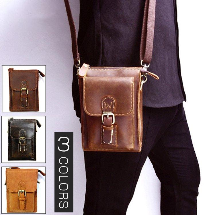 本革 ベルトポーチ ヒップバッグ スマホポーチ 斜めがけ 無地 多機能