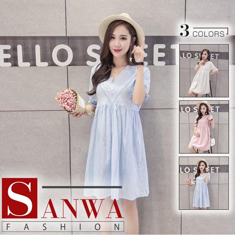 妊婦服 マタニティウエア マタニティ 夏服 産前産後 ワンピース Vネック レース ゆったり 体型カバー ママ ルームウエア 大きいサイズ お出かけ Khabarsanjal Com